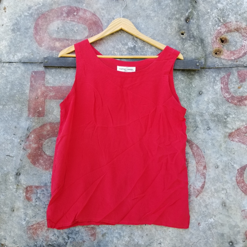 VTG 80s SILK Cherry Red Sleeveless Boxy Tank Top